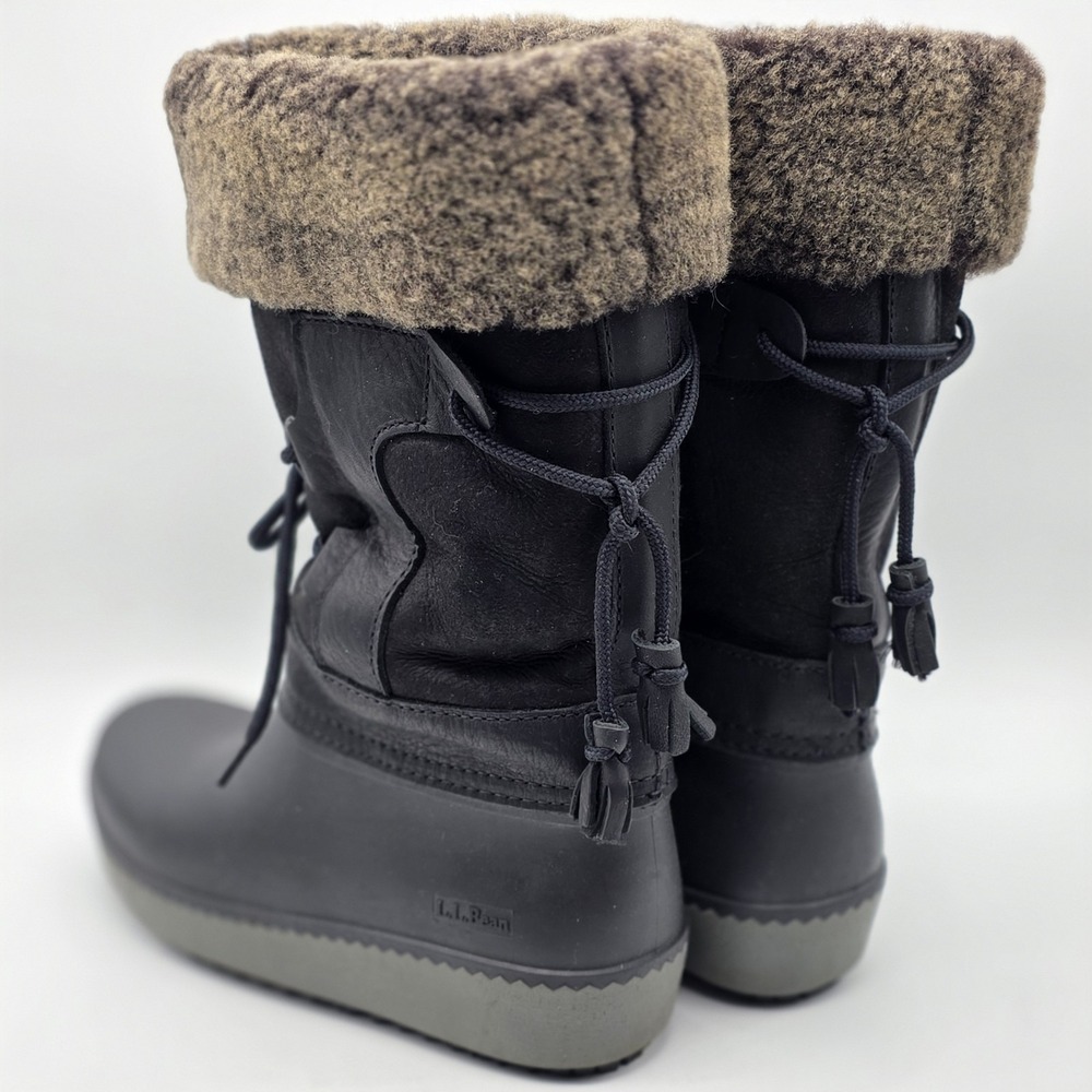 L.L.Bean Winter Snow Boots Women 8 Black Faux Fur Insulated Tassle WORN ONCE - Picture 5 of 10